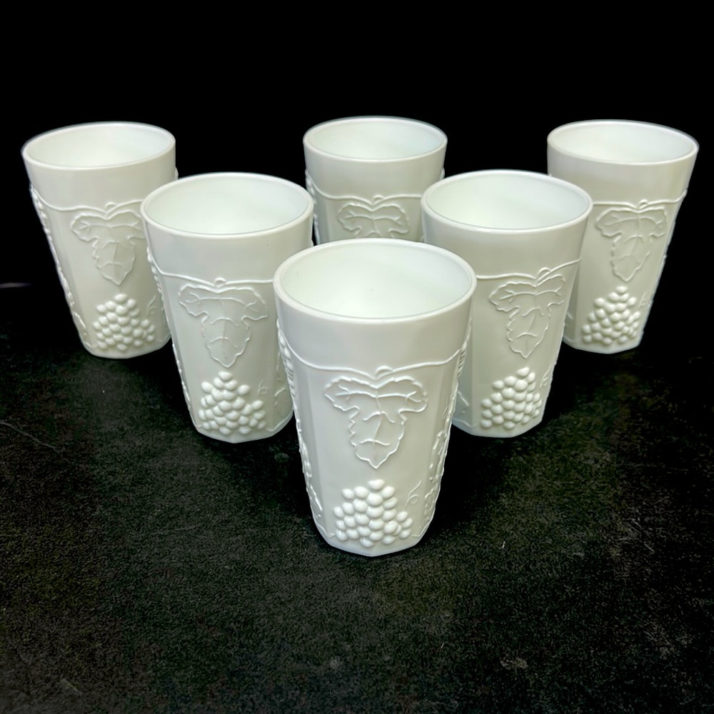 Vintage white glass set of six 4” juice glasses by Indiana Glass Company
